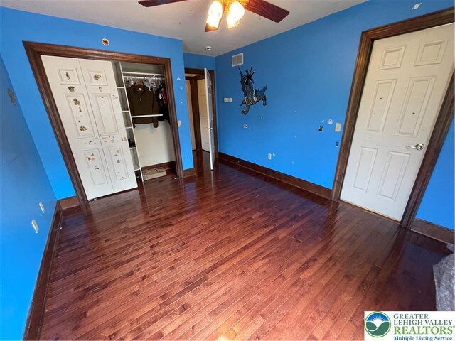 459 Mount Pleasant Rd, Washington Twp, PA 18013 - unfurnished bedroom with wood-type flooring, a closet, and ceiling fan