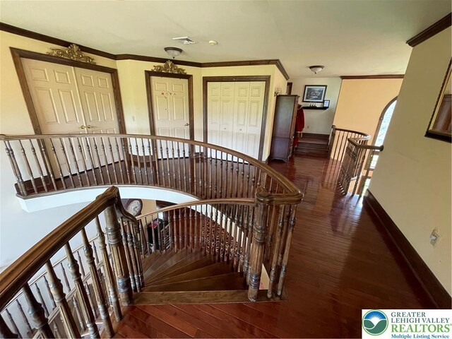 459 Mount Pleasant Rd, Washington Twp, PA 18013 - stairs with wood-type flooring and crown molding