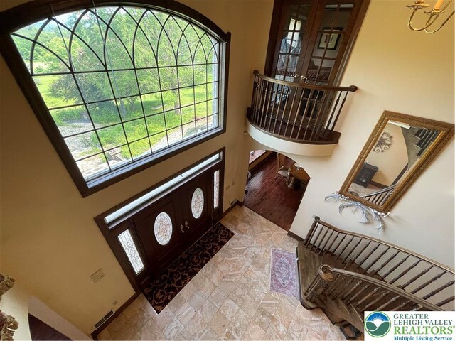 459 Mount Pleasant Rd, Washington Twp, PA 18013 - foyer entrance with a high ceiling, healthy amount of natural light, and a chandelier