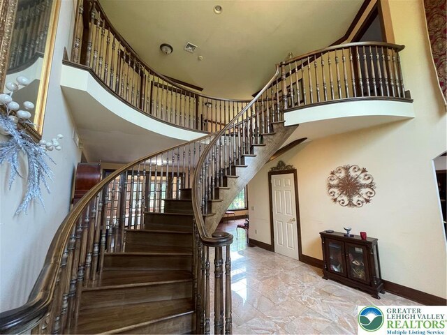 459 Mount Pleasant Rd, Washington Twp, PA 18013 - stairs with a high ceiling and marble tiled flooring
