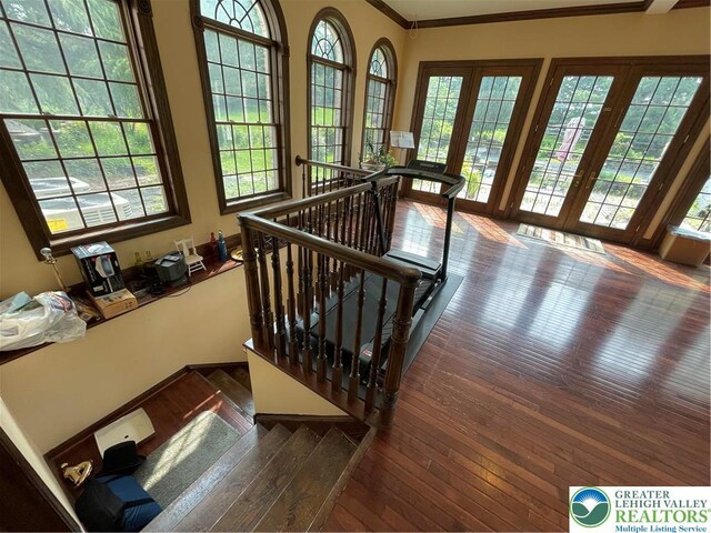 459 Mount Pleasant Rd, Washington Twp, PA 18013 - stairway with hardwood / wood-style flooring and ornamental molding