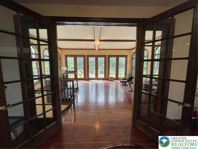 459 Mount Pleasant Rd, Washington Twp, PA 18013 - corridor featuring french doors, hardwood / wood-style flooring, and ornamental molding