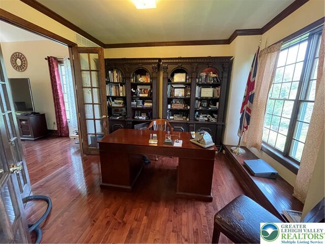 459 Mount Pleasant Rd, Washington Twp, PA 18013 - home office featuring wood finished floors, ornamental molding, and french doors