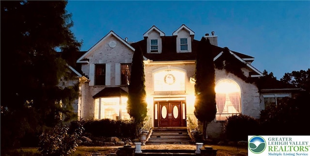 459 Mount Pleasant Rd, Washington Twp, PA 18013 - view of front facade featuring a chimney, entry steps, and stone siding