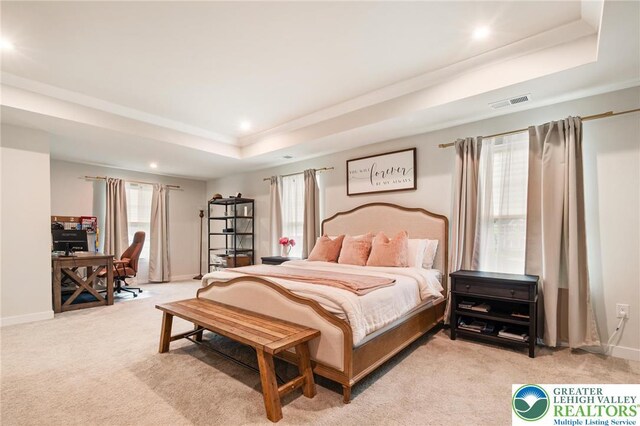 1615 Watson Loop, Upper Macungie Twp, PA 18051 - bedroom featuring a raised ceiling, light colored carpet, recessed lighting, and a desk