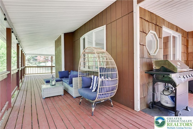 143 Cathleen Dr, Price Twp, PA 18302 - wooden terrace featuring grilling area and outdoor lounge area
