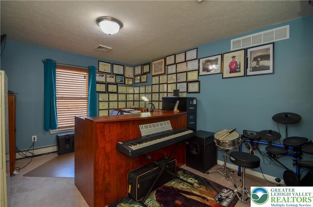 1214 Shadblow Rd, Tobyhanna Twp, PA 18346 - carpeted home office with a textured ceiling and a baseboard heating unit