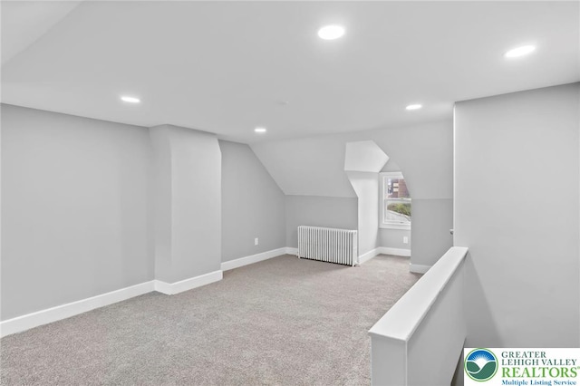 1478 E 5th St, Bethlehem City, PA 18015 - bonus room with radiator heating unit, recessed lighting, carpet flooring, and lofted ceiling