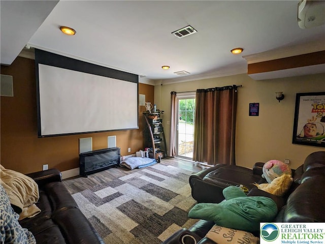 131 Winding Way, Washington Twp, PA 18013 - home theater with wood finished floors, recessed lighting, and crown molding