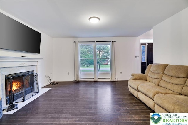 9436 Juniper Dr, Tobyhanna Twp, PA 18466 - living room with hardwood / wood-style flooring and a premium fireplace
