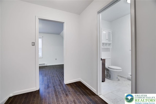 9436 Juniper Dr, Tobyhanna Twp, PA 18466 - corridor with a baseboard radiator and wood-type flooring