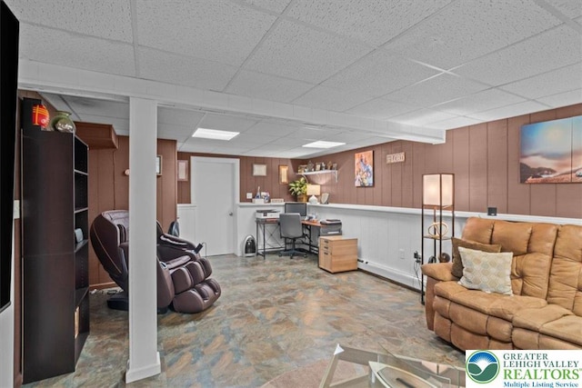 3315 Aspen Rd, Polk Twp, PA 18058 - living room with a desk, a baseboard heating unit, and a drop ceiling