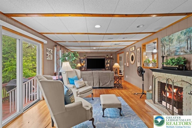 3315 Aspen Rd, Polk Twp, PA 18058 - living area with wood finished floors, a fireplace, and recessed lighting