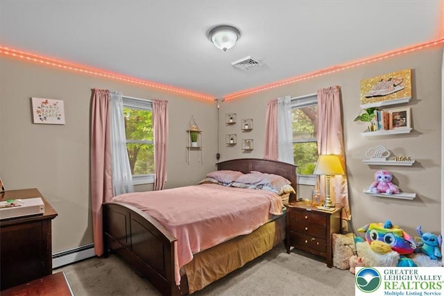 3315 Aspen Rd, Polk Twp, PA 18058 - bedroom featuring baseboard heating and light colored carpet