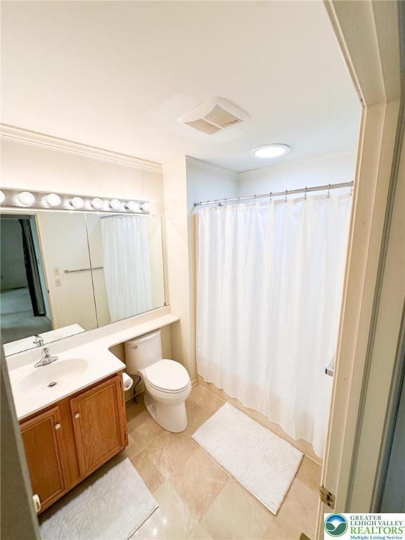 5 Winfield Ct, Palmer Twp, PA 18045 - bathroom with vanity, a shower with curtain, and crown molding