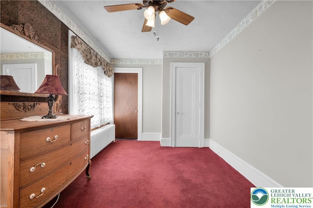 600 S Hoffert St, Fountain Hill Boro, PA 18015 - bedroom with radiator, dark carpet, and a ceiling fan