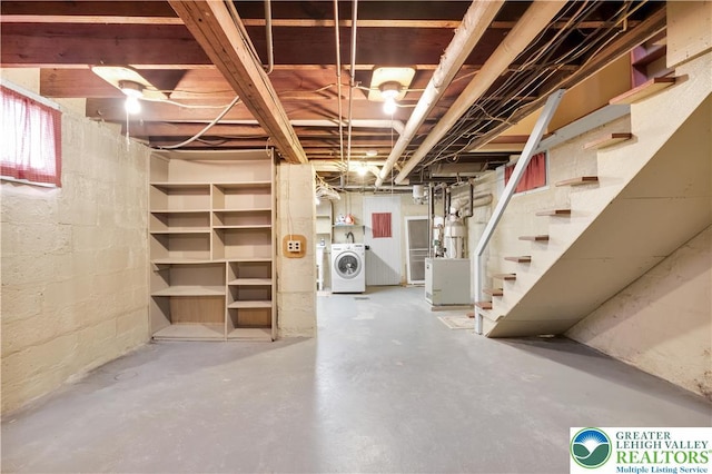 600 S Hoffert St, Fountain Hill Boro, PA 18015 - unfinished below grade area featuring washer / clothes dryer and stairway