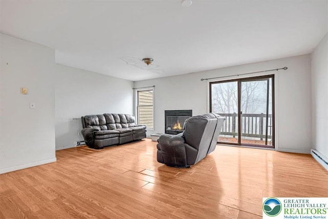 417 Hickory Dr, Jackson Twp, PA 18372 - living room featuring wood finished floors and a glass covered fireplace