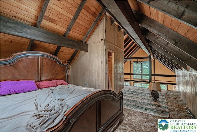 115 Lookout Ct, Middle Smithfield Twp, PA 18302 - carpeted bedroom featuring wooden ceiling and wood walls