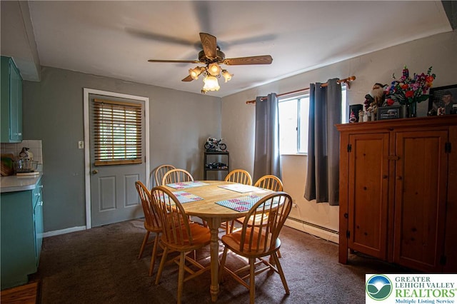 1208 E Susquehanna St, Salisbury Twp, PA 18103 - dining area featuring plenty of natural light, a ceiling fan, and dark carpet
