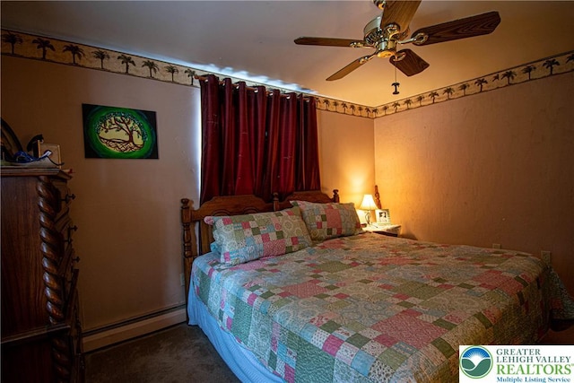 1208 E Susquehanna St, Salisbury Twp, PA 18103 - bedroom with baseboard heating, carpet flooring, and a ceiling fan