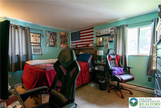1208 E Susquehanna St, Salisbury Twp, PA 18103 - bedroom with cooling unit, carpet flooring, and baseboard heating