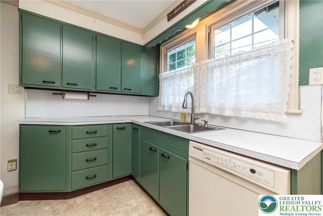 321 Willow Rd, Hellertown Borough, PA 18055 - kitchen featuring white dishwasher, green cabinets, and light countertops