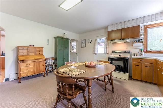 1571 Penn Dr, West Penn Twp, PA 18211 - dining area featuring arched walkways and light colored carpet