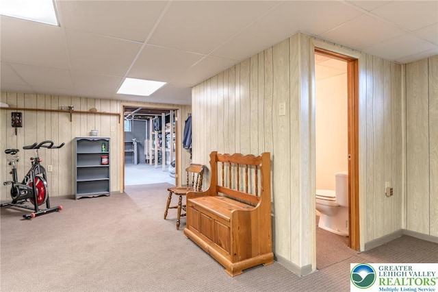 1571 Penn Dr, West Penn Twp, PA 18211 - sitting room with a paneled ceiling, carpet floors, and wooden walls