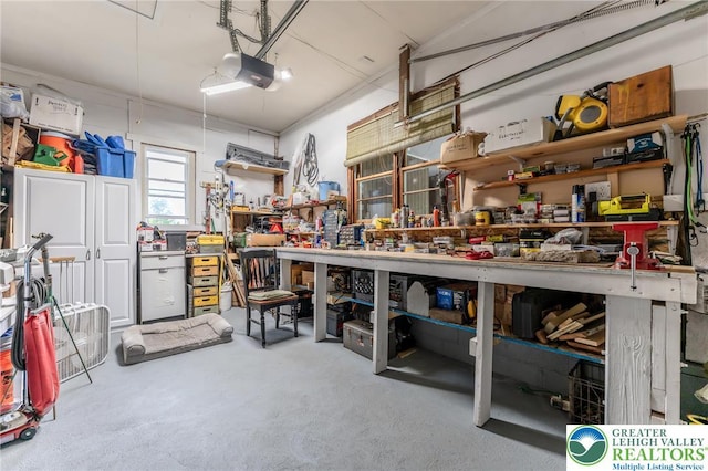 1571 Penn Dr, West Penn Twp, PA 18211 - garage featuring a workshop area and a garage door opener