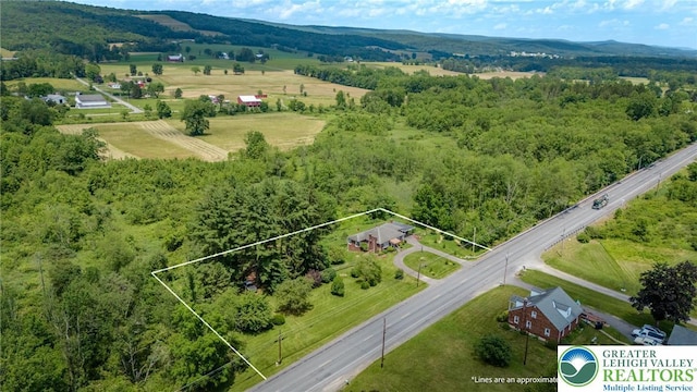 1571 Penn Dr, West Penn Twp, PA 18211 - overview of rural landscape featuring property boundaries highlighted and a mountain backdrop