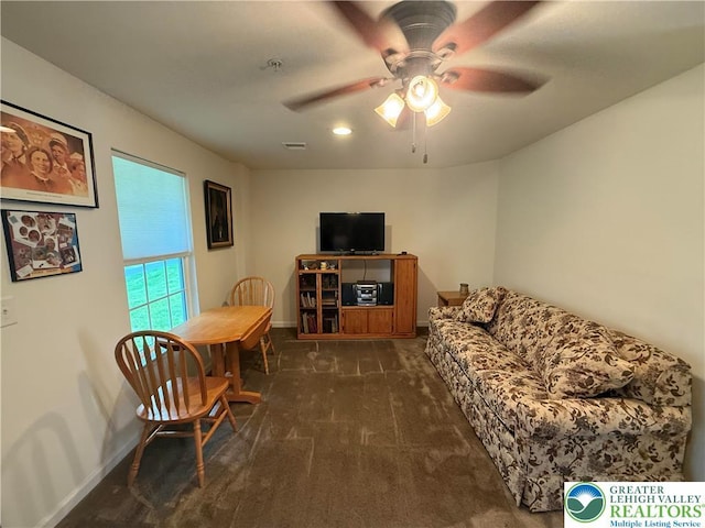 23 Yellow Rose Ln, Easton, PA 18045 - living area featuring carpet and a ceiling fan