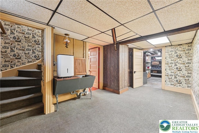 200 W Pierce St, Easton, PA 18042 - finished below grade area with a drop ceiling, carpet floors, and stairway