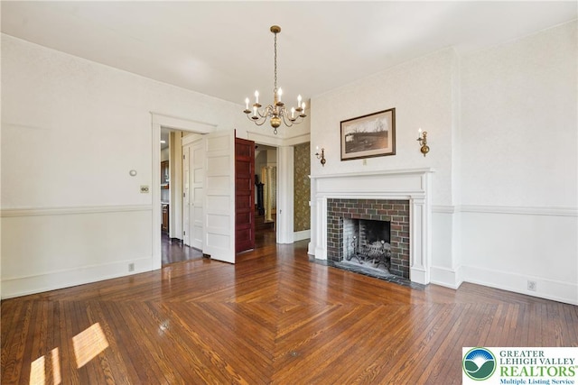 200 W Pierce St, Easton, PA 18042 - unfurnished living room featuring a chandelier and a tiled fireplace