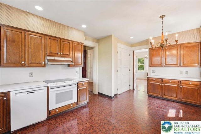 200 W Pierce St, Easton, PA 18042 - kitchen with dishwasher, under cabinet range hood, oven, a chandelier, and light countertops