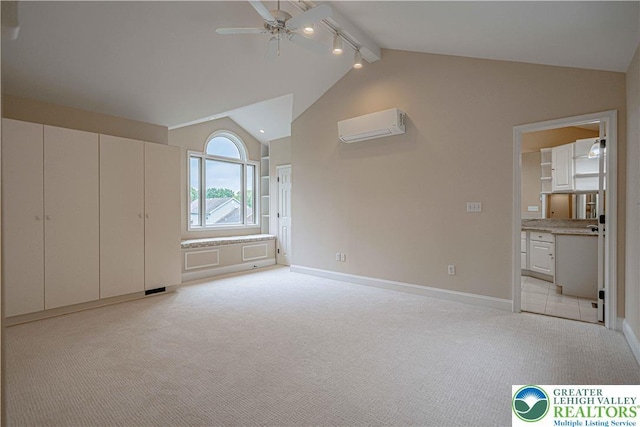 1450 Coventry Rd, South Whitehall Twp, PA 18104 - unfurnished bedroom with light colored carpet, a wall unit AC, ensuite bathroom, and ceiling fan