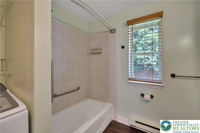 1509 Liberator Ave, Allentown City, PA 18103 - bathroom featuring a baseboard heating unit, shower / washtub combination, and wood finished floors