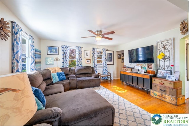 103 A St, Wind Gap Boro, PA 18091 - living room with wood finished floors, plenty of natural light, and a ceiling fan