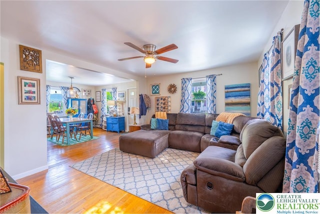 103 A St, Wind Gap Boro, PA 18091 - living room featuring wood finished floors and a ceiling fan