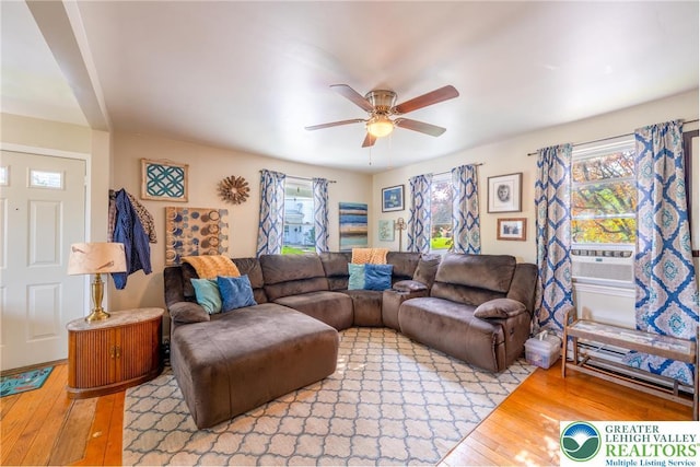 103 A St, Wind Gap Boro, PA 18091 - living room featuring light wood-type flooring, a ceiling fan, and cooling unit