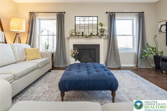 21 Millbrook Ct, Palmer Twp, PA 18045 - living room featuring wood finished floors and a glass covered fireplace