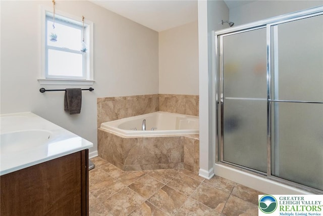21 Millbrook Ct, Palmer Twp, PA 18045 - full bathroom with a garden tub, a stall shower, and vanity