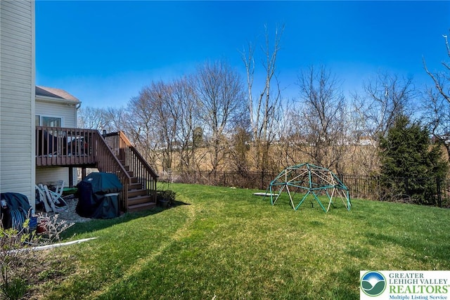 21 Millbrook Ct, Palmer Twp, PA 18045 - fenced backyard with stairs and a wooden deck