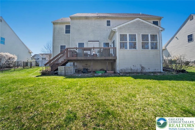 21 Millbrook Ct, Palmer Twp, PA 18045 - back of property featuring a wooden deck, stairs, and a fenced backyard