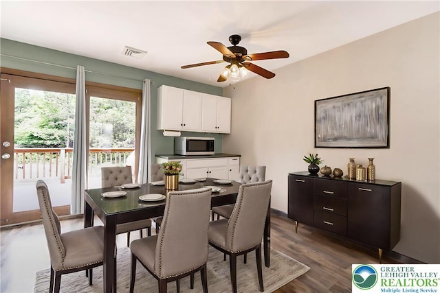 2227 Cheyenne Dr, Tunkhannock Township, PA 18610 - dining area with dark wood-style flooring and a ceiling fan