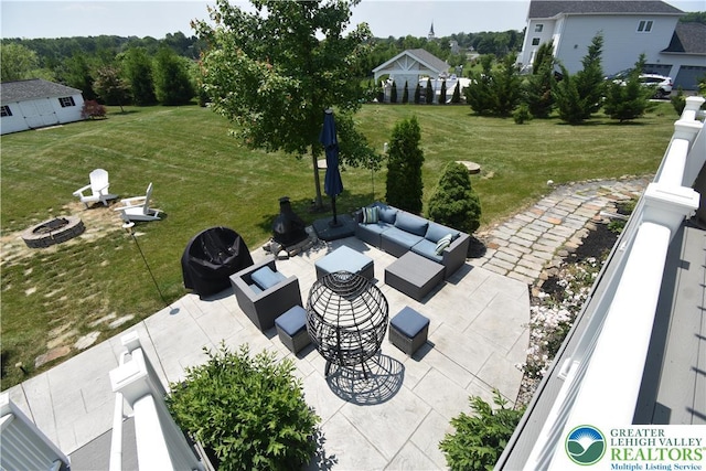 4323 Saratoga Dr, Lower Nazareth Twp, PA 18020 - view of patio featuring an outdoor living space with a fire pit