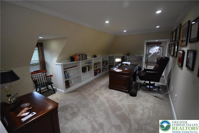 407 W Burke St, Easton, PA 18042 - office with light colored carpet, ornamental molding, and recessed lighting