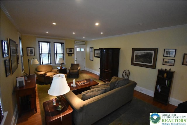 407 W Burke St, Easton, PA 18042 - living area with ornamental molding, wood finished floors, and recessed lighting