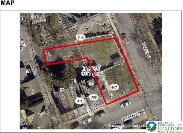 407 W Burke St, Easton, PA 18042 - aerial overview of property's location featuring property parcel outlined