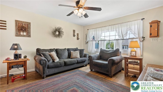 3063 Clearview St, Palmer Twp, PA 18045 - living room featuring wood finished floors and ceiling fan